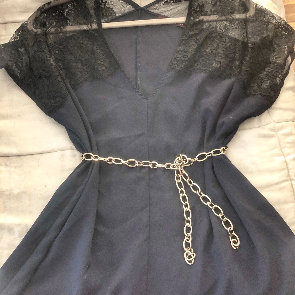 BNWT Beautiful Navy Blouse with Black Lace